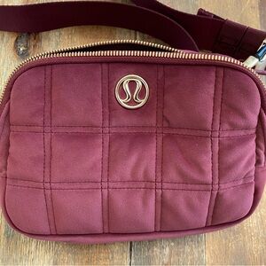 LuluLemon Wine Berry Quilted Velour Belt Bag.
